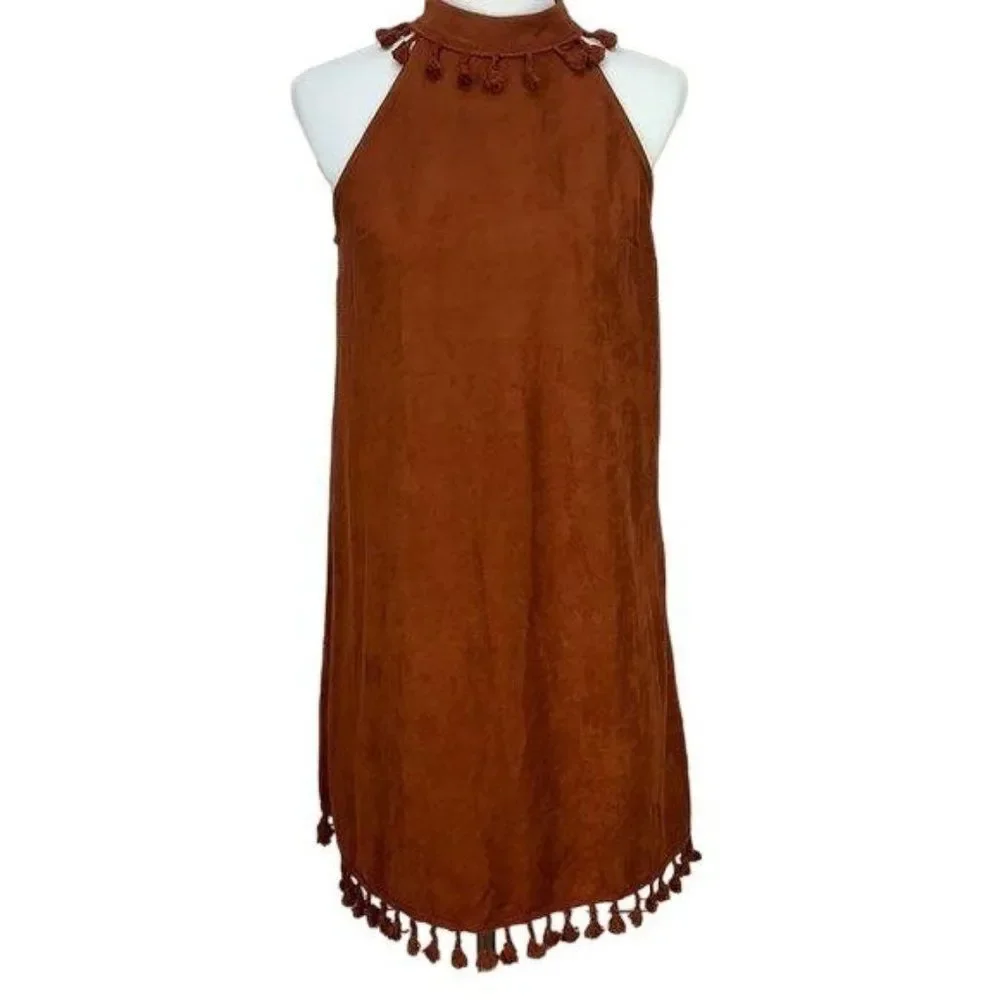 Entro Brown Suede Tassel Choker Collar Small Dress‎